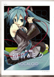 bare_shoulders cradle_(circle) detached_sleeves hatsune_miku highres long_hair microphone misaki_kurehito necktie one_eye_closed solo twintails very_long_hair vocaloid wink yamaha