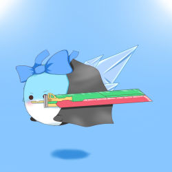 Rule 34 | &gt;:3, 1girl, :3, advent cirno, bow, cirno, female focus, hair bow, no humans, noiz, solid circle eyes, solo, sukusuku hakutaku, sword, tail, touhou, v-shaped eyebrows, weapon