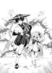 1boy 1girl anklet arm_up armor bloomers blunt_ends bodysuit bow bracelet bridal_gauntlets cape clenched_hand clenched_teeth cross-shaped_pupils detached_sleeves dress explosion eyelashes feathers fungi_(genshin_impact) gem genshin_impact greyscale hair_ornament hakama hakama_shorts half_crown_braid hand_grab hat highres japanese_armor japanese_clothes jewelry jingasa juban kimono kote layered_sleeves leaf leaf_hair_ornament leg_warmers leggings long_hair mandarin_collar midair monochrome nahida_(genshin_impact) no6_gnsn open_clothes open_hand open_kimono open_mouth pleated_shorts pointy_ears pom_pom_(clothes) rope running sandals sash scaramouche_(genshin_impact) short_sleeves shorts side_ponytail sidelocks sweatdrop symbol-shaped_pupils tareme tassel teeth toeless_socks toenails toes underwear upper_teeth_only v-shaped_eyebrows vision_(genshin_impact) wanderer_(genshin_impact) wispy_bangs zouri