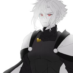 1boy absurdres alternate_universe backlighting bloom bright_pupils buttons cape chara_(undertale) chinese_commentary closed_mouth commentary_request curtained_hair facial_hair film_grain flipped_hair gold_necklace greyscale hair_between_eyes hanbaobaobaozhu heart heart_necklace highres jewelry light_frown long_sleeves male_focus monochrome necklace red_eyes scar scar_across_eye scar_on_face serious short_hair sidelocks simple_background solo spot_color sweater turtleneck turtleneck_sweater undertale upper_body v-shaped_eyebrows white_background xtale