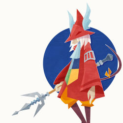 Rule 34 | 1girl, animal ears, ascot, coat, final fantasy, final fantasy ix, freija crescent, hat, hat over eyes, highres, holding, holding polearm, holding weapon, mouse ears, mouse girl, mouse tail, orange pants, pants, polearm, red coat, red hat, rikdrawsthings, solo, tail, trident, weapon, white hair
