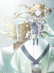 1girl bad_tag blonde_hair hammer hand_on_own_hip highres kusunoki_mebuki_wa_yuusha_de_aru long_hair masabou miroku_yumiko petals purple_eyes sentinel_(yuusha_de_aru) smile yuuki_yuuna_wa_yuusha_de_aru yuuki_yuuna_wa_yuusha_de_aru:_hanayui_no_kirameki yuusha_de_aru