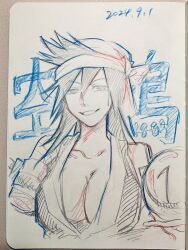 Rule 34 | 1girl, bleach, breasts, cleavage, highres, large breasts, long hair, shiba kuukaku, smile, solo