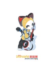 1girl 2020 absurdres angry apron bell black_leggings bow cat cat_girl cat_tail chinese_commentary choker colored_skin commentary doraemon dorami dress english_commentary eyelashes fighting_stance from_above full_body furry furry_female gloves hammer highres holding holding_hammer joints krita_(medium) leggings long_sleeves looking_at_viewer maid maid_apron mechanical_arms mechanical_legs mechanical_tail neck_bell pocket red_bow red_nose reference_sheet robot robot_joints shoe_soles shoes signature simple_background tail three_quarter_view tsurime tyson_tan v-shaped_eyebrows white_apron white_bow white_gloves white_shoes yellow_dress yellow_skin