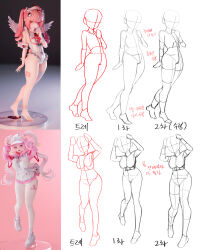 1girl absurdres angel_wings ass breasts feathered_wings guide hair_ornament highres how_to large_breasts long_hair looking_at_viewer medium_breasts mini_wings navel original pink_hair standing twintails white_wings wings yeofi45071