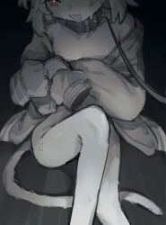 1girl absurdres bottomless bound bound_arms collar highres indie_virtual_youtuber leash maplesights mouse_girl nemimi_yane sitting sleeves_past_fingers sleeves_past_wrists solo tail tied_sleeves virtual_youtuber