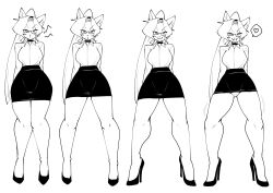1girl breasts choker furry glasses high_heels long_hair mature_female medium_breasts ponytail skirt spread_legs sumida_yubune thick_thighs thighs