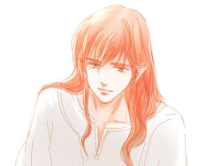 1boy closed_mouth collarbone elf long_hair looking_at_viewer maedhros male_focus mintkim pointy_ears prince red_hair simple_background solo the_silmarillion tolkien&#039;s_legendarium upper_body