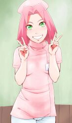 Rule 34 | 1girl, breasts, closed mouth, female focus, green eyes, haruno sakura, hat, highres, medium breasts, naruto, naruto (series), naruto shippuuden, nurse, panties, pink hair, sahara wataru, short hair, smile, source request, underwear