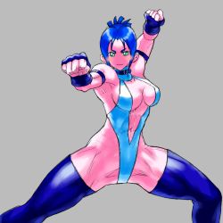 Rule 34 | 1girl,  eyes, abs, armband, blair dame, blue hair, breasts, capcom, collar, gloves, green eyes, highres, leotard, medium breasts, street fighter, street fighter ex (series), thighhighs