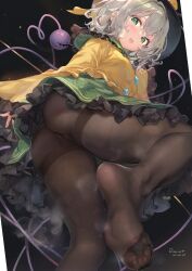 ai-assisted black_thighhighs hat highres komeiji_koishi light_smile rainot signature thighhighs touhou twitter_username white_hair
