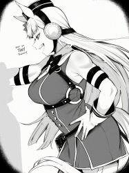 1boy 1girl absurdres animal_ears commentary english_commentary english_text from_side gold_ship_(umamusume) greyscale highres horse_ears horse_girl horse_tail masoq monochrome muscular muscular_female tail trainer_(umamusume) umamusume
