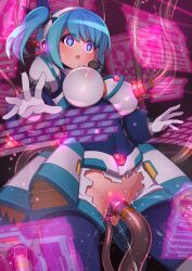 1girl anal anal_object_insertion android blue_eyes blue_hair blur_censor blush breasts cable censored corruption crotchless gummyrise hacking highres large_breasts medium_hair mega_man_(series) mega_man_x_(series) mega_man_x_dive object_insertion rico_(mega_man) robot_girl saliva sex side_ponytail solo sweat tentacle_sex tentacles vaginal vaginal_object_insertion