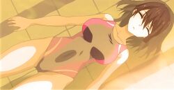 10s 1girl 2017 animated animated_gif breasts closed_eyes competition_swimsuit floating floating_hair hetero ikoma_yui lying one-piece_swimsuit pool short_hair swimsuit tagme toriko_no_(series) toriko_no_kusari water wet