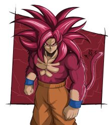 absurdres dragon_ball dragon_ball_daima highres monkey_tail muscular muscular_male ricd simple_background son_goku spiked_hair super_saiyan super_saiyan_4 tail