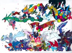2012 6+others absurdres altaria animal_focus artist_request axew bagon box brother_and_sister cake chinese_zodiac closed_mouth colored_sclera deino_(pokemon) dialga dragon dragonair dragonite dratini druddigon fangs flag flyigon flying food fraxure gabite garchomp gen_1_pokemon gen_2_pokemon gen_3_pokemon gen_4_pokemon gen_5_pokemon gible giratina giratina_(origin) happy haxorus highres holding holding_flag horns hydreigon instrument kingdra kyurem latias latios legendary_pokemon looking_at_another looking_at_viewer multiple_others nintendo official_art open_mouth palkia pokemon pokemon_(creature) rayquaza red_eyes reshiram riding riding_pokemon salamence sharp_teeth shelgon siblings spiked_hair standing teeth trumpet vibrava white_background year_of_the_dragon zekrom zweilous