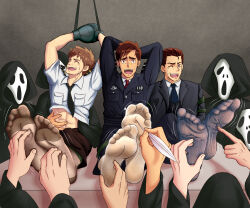 absurdres black_socks emberboy highres male_focus non-web_source socks tickling tickling_feet