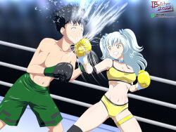 1boy 1girl artist_request bikini boxing boxing_gloves boxing_ring commission swimsuit tagme