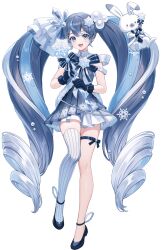 1girl :3 animal asymmetrical_legwear black_necktie blue_dress blue_gloves blue_hair blue_ribbon blue_slippers blue_vest crystal crystal_hair dress drill_hair footwear_ribbon full_body fur-trimmed_vest fur_trim gloves hair_ornament hair_ribbon hairclip hatsune_miku highres holding holding_scepter ice_crystal icicle layered_dress long_hair low_drills multicolored_hair necktie official_art pleated_dress rabbit rabbit_yukine ribbon scepter second-party_source single_thighhigh sleeveless sleeveless_dress slippers smile snowball snowflake_hair_ornament snowflake_print solo streaked_hair string_of_pearls striped_clothes striped_ribbon striped_thighhighs tachi-e thigh_strap thighhighs tokki transparent_background twin_drills twintails vertical-striped_clothes vertical-striped_thighhighs very_long_hair vest vocaloid white_hair white_ribbon white_thighhighs yuki_miku yuki_miku_(2025)