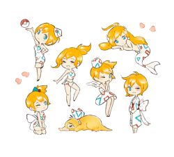 1boy 1girl asymmetrical_hair bad_tag blonde_hair blue_eyes blush bow breasts chibi closed_eyes dress gen_1_pokemon gym_leader hat heart holding holding_poke_ball japanese_clothes kimono long_hair lying misty_(pokemon) navel nintendo on_stomach one_eye_closed orange_hair poke_ball poke_ball_(basic) pokemon pokemon_(anime) pokemon_rgby ponytail psyduck robe sash shirt short_hair side_ponytail sitting smile standing swimsuit traditional_clothes wings wink