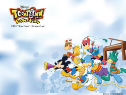 1girl 6+boys bird_boy cat_girl disney donald_duck duck_boy fishing_rod flippy_doggenbottom from_side furry furry_female furry_male gears gloves holding holding_fishing_rod holding_hose hose instrument logo mickey_mouse monkey_boy mouse_boy multiple_boys official_art official_wallpaper piano rabbit_boy running third-party_source toon_(style) toon_(toontown) toontown watermark web_address white_gloves