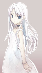 1girl bad_id bad_pixiv_id blue_eyes choker cing dress female_focus h2so4 hotel_dusk jewelry long_hair mila_(wish_room) mila_evans necklace simple_background solo white_hair wish_room