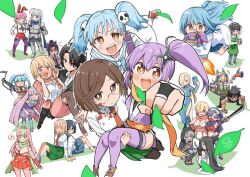 Rule 34 | 6+girls, @ @, aoi satou, apron, armor, assassin, back-to-back, black hair, black jacket, blonde hair, blood, blood on clothes, blood on face, blue hair, blush, braid, breasts, brown eyes, brown hair, carrying, character request, cheek pinching, cleavage, collared shirt, colored inner hair, fingerless gloves, flying sweatdrops, full-face blush, glasses, gloves, green apron, hair ornament, hair over one eye, hair ribbon, hairclip, holding, holding sketchbook, holding sword, holding weapon, izutsumi marin, izutsumi minato, jacket, japanese clothes, jealous, kimono, koga konoha, kuro (ninkoro), kusagakure fumiko, kusagakure hatsuko, kusagakure satoko, looking at viewer, mole, mole under mouth, multicolored hair, multiple girls, ninja, ninja to koroshiya no futarigurashi, official art, one eye closed, open clothes, open jacket, pantyhose, pencil skirt, piggyback, pinching, pink eyes, pink jacket, pink skirt, pleated skirt, ponytail, princess carry, purple eyes, purple hair, purple kimono, ribbon, roboko (ninkoro), robot, robot girl, school uniform, selfie, serafuku, shaded face, sharp teeth, shirt, short hair, short kimono, short twintails, shuriken hair ornament, siblings, side ponytail, single braid, sisters, sitting, sitting on person, sketchbook, skirt, skull hair ornament, streaked hair, swept bangs, sword, tan, teeth, twintails, upper body, weapon, white shirt, yoshida aoko, yuri, yuriko (ninkoro)