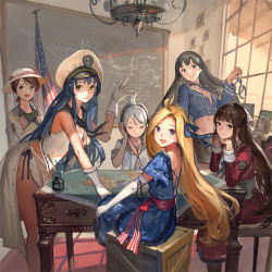 10s 6+girls :d admiral_(kancolle) ahoge american_flag black_hair blonde_hair blue_hair blush breasts brown_eyes brown_hair chair chalkboard head_rest choker cleavage crate cuffs english_text closed_eyes gloves handcuffs hat headphones heart highres inkwell jeanex kantai_collection lamp light_smile long_hair looking_at_viewer map mecha_musume midriff multiple_girls navel open_mouth original pacific_(kancolle) peaked_cap personification photo_(object) purple_eyes school_uniform serafuku short_hair smile sun_hat table uss_chicago_(ca-29) uss_edsall_(dd-219) uss_lexington_(cv-2) uss_marblehead_(cl-12) uss_maryland_(bb-46) uss_sculpin_(ss-191) uss_west_virgina_(bb-48) uss_west_virginia_(bb-48) very_long_hair white_gloves window