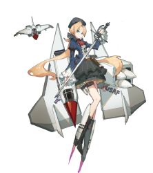 absurdres blonde_hair blue_eyes frider frilled_skirt frilled_sleeves frills highres holding holding_sword holding_weapon looking_at_viewer mecha_musume original personification rapier skirt sword tachi-e tagme united_states_air_force vehicle_and_personification weapon wings xf-108