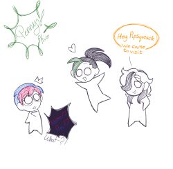 1boy 2girls :3 arms_up arven_(pokemon) black_hair blue_hair character_name chibi commentary english_commentary english_text eyelashes full_body glasses green_hair hair_over_one_eye hands_on_own_hips heart lmg_artistocat long_hair multicolored_hair multiple_girls nemona_(pokemon) nintendo open_mouth penny_(pokemon) pokemon pokemon_sv red_hair round_eyewear short_hair simple_background smile speech_bubble spot_color standing two-tone_hair very_short_hair white_background