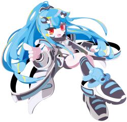 1girl absurdres argostars_-_glorious_adra bare_shoulders black_shorts blonde_hair blue_hair duel_monster high_ponytail highres leotard long_hair multicolored_hair pointing ponytail red_eyes shorts simple_background solo streaked_hair two-tone_hair white_background white_leotard yosu_(surume-ika) yu-gi-oh!