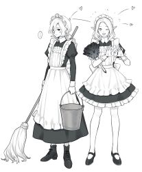 ... 2boys alternate_costume androgynous apron bags_under_eyes blush bucket crossdressing dress dungeon_meshi elf enmaided frilled_apron frills full_body greyscale heart highres holding holding_bucket holding_mop lazy_eye long_sleeves maid maid_apron maid_headdress male_focus male_maid medium_hair mithrun mithrun_(young) monochrome mop multiple_boys norinorirandom one_eye_closed open_mouth pointy_ears shoes short_hair spoken_ellipsis standing trap uneven_eyes wavy_hair wrist_cuffs