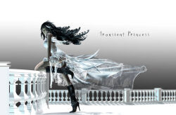 1girl 3d black_hair boots dead_fantasy dress final_fantasy high_heel_boots high_heels knee_boots long_hair made_in_2009 monty_oum rinoa_heartilly white_background white_dress