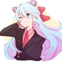 1boy alonemistrist androgynous blue_eyes blue_hair closed_mouth fire_emblem fire_emblem_engage long_hair looking_to_the_side male_focus nintendo one_eye_closed rosado_(fire_emblem) smile solo trap