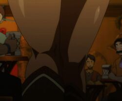 1girl animated animated_gif anime_screenshot ass bar_(place) erza_scarlet fairy_tail fairy_tail:_dragon_cry leotard multiple_boys pantyhose thick_thighs thighs walking