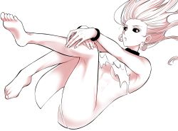 1girl barefoot blonde_hair earrings forehead highres jewelry jujutsu_kaisen mannma17 nude simple_background uro_takako white_background