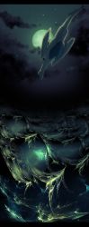 00s cloud creatures_(company) flying full_moon game_freak gen_2_pokemon highres legendary_pokemon lugia moon night night_sky nintendo no_humans ocean pokemon pokemon_(creature) pokemon_hgss sky star_(sky) tuooneo waves wings