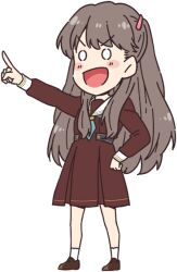 0_0 1girl :d ankle_socks arm_up blush brown_dress brown_hair brown_shoes dress fujishima_megumi full_body game_cg hand_on_own_hip hasu_no_sora_school_uniform index_finger_raised link!_like!_love_live! loafers long_hair long_sleeves love_live! medium_dress official_art open_mouth pleated_dress sailor_collar sailor_dress sakuma_yoru school_uniform shoes simple_background smile socks solo standing third-party_source transparent_background two_side_up v-shaped_eyebrows virtual_youtuber white_sailor_collar white_socks winter_uniform