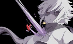1boy :o alternate_universe androgynous bags_under_eyes bandana bandana_around_neck black_background boat_(8793216653) broken_heart chara_(undertale) chinese_commentary colored_sclera commentary_request constricted_pupils flipped_hair gold_necklace grey_bandana grey_sclera heart heart_necklace heterochromia jewelry layered_sleeves long_sleeves male_focus necklace open_mouth red_eyes shirt short_hair short_over_long_sleeves short_sleeves sidelocks simple_background solo stab swept_bangs undertale upper_body white_eyes white_shirt wide-eyed xtale