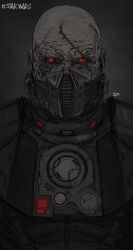 1boy absurdres armor darth_malgus glowing glowing_eyes highres looking_at_viewer mask red_eyes respirator scar sith solo star_wars star_wars:_the_old_republic straight-on tumubar117 wrinkled_skin