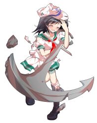 Rule 34 | 1girl, alphes (style), anchor, anchor symbol, arm up, black boots, black hair, blush, boots, closed eyes, collarbone, commentary request, crying, dairi, damaged, full body, green sailor collar, hand on own head, hat, holding, holding anchor, knee boots, kneehighs, large variant set, medium hair, miniskirt, murasa minamitsu, neckerchief, open mouth, parody, pleated skirt, print hat, puffy short sleeves, puffy sleeves, red neckerchief, sailor collar, shirt, short sleeves, simple background, skirt, socks, solo, standing, standing on one leg, style parody, tachi-e, torn clothes, torn hat, torn shirt, torn skirt, touhou, transparent background, variant set, white hat, white shirt, white skirt, white socks