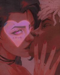 1boy 1girl arcane:_league_of_legends arcane_jinx closed_eyes couple dannyisonfiree dark-skinned_male dark_skin ekko_(league_of_legends) eyebrow_piercing face_piercing firelight_ekko french_kiss heart hetero highres interracial jinx_(league_of_legends) kiss league_of_legends piercing pink_eyes pink_theme red_nails valentine white_hair