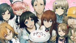 3boys 6+girls :d =_= adam&#039;s_apple akiha_rumiho amane_suzuha animal_ears apron aqua_eyes arm_belt beard_stubble beret bike_shorts black_bow black_hair black_ribbon black_skirt black_trim blonde_hair blouse blue_dress blue_eyes blue_jacket bob_cut bow braid breast_pocket breasts brown_hair brown_jacket buttons cake cat_ears chest_bow chihaya_(clothing) choker closed_eyes closed_mouth coat collar collarbone collared_shirt confetti dress drill_hair everyone expressionless facial_hair fake_animal_ears fat fat_man food frilled_collar frilled_dress frilled_hairband frills game_cg glasses green_shirt grey_eyes hair_between_eyes hair_ornament hair_over_shoulder hair_tie hairband hairclip hakama hakama_skirt happy hashida_itaru hat headdress heart high_collar highres holding holding_cake holding_food holding_plate huke jacket jacket_partially_removed japanese_clothes jitome kiryuu_moeka kosode lab_coat lapels long_hair long_skirt long_sleeves looking_at_viewer maid maid_apron maid_headdress makise_kurisu mayqueen_maid_uniform medium_breasts medium_hair messy_hair miko multiple_boys multiple_girls necktie notched_lapels official_art okabe_rintarou one_eye_closed open_collar open_mouth orange_hair pinafore_dress pink_dress pink_eyes pink_frills pink_hair pink_lips plate pocket puffy_short_sleeves puffy_sleeves purple_eyes purple_shirt purple_trim red_hakama red_necktie red_ribbon ribbon ribbon-trimmed_collar ribbon-trimmed_corset ribbon-trimmed_hairband ribbon-trimmed_sleeves ribbon_choker ribbon_trim ringed_eyes scrunchie shiina_mayuri shiny_lips shirt short_hair short_sleeves short_twintails skirt skull_hair_ornament sleeve_slit sleeveless sleeveless_dress small_breasts smile square_pupils steins;gate stubble t-shirt tareme tennouji_nae tongue track_jacket trap tsurime twin_braids twin_drills twintails urushibara_ruka v white_apron white_coat white_dress white_shirt wide_sleeves wrist_cuffs yellow_eyes yellow_hat zipper zipper_pull_tab