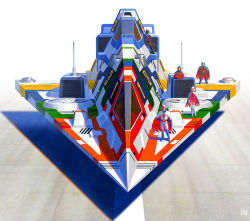 1girl 4boys ambiguous_gender cape clenched_hand facing_viewer fmu gatchaman hand_on_own_hip jinpei_the_swallow joe_the_condor jun_the_swan ken_the_eagle mecha multiple_boys multiple_others outdoors robot ryu_the_owl standing vehicle_focus