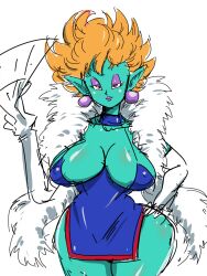 Rule 34 | 1girl, breasts, closed mouth, covered erect nipples, dragon ball, female focus, hebihime (dragon ball), large breasts, looking at viewer, rickert kai, short hair, smile