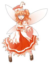 1girl alphes_(style) arm_up ascot black_shoes bobby_socks bow commentary_request dairi fairy fairy_wings full_body hair_ribbon headdress large_variant_set legs_apart long_skirt long_sleeves mary_janes obi orange_hair parody puffy_long_sleeves puffy_sleeves red_ribbon red_skirt ribbon sash shirt shoes short_hair skirt socks solo style_parody sunny_milk tachi-e touhou transparent_background turtleneck two_side_up variant_set white_bow white_shirt white_socks wide_sleeves wings yellow_ascot