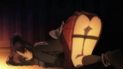 Rule 34 | 10s, animated, animated gif, anime screenshot, ass, ass shake, bent over, black hair, cube x cursed x curious, cuffs, handcuffs, long hair, panties, red eyes, school uniform, skirt, socks, solo, top-down bottom-up, ueno kirika, underwear