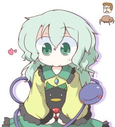 1boy 1girl :&gt; amura_r bad_id bad_pixiv_id blush_stickers chibi chibi_inset crossover gordon_freeman green_eyes green_hair half-life half-life_(series) headcrab heart komeiji_koishi reiuji_utsuho reiuji_utsuho_(bird) smile third_eye touhou transparent_background