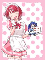 apron chibi colored_inner_hair commentary_request highres idolmaster idolmaster_va-liv kamizuru_cosmo maid maid_apron maid_headdress multicolored_hair red_hair rnmhtgmsnrkor99 short_hair tomori_manaka two-tone_hair virtual_youtuber