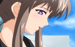 2000s_(style) 2007 anime_coloring anime_screenshot blush from_above hattori_kenji man&#039;in_densha non-web_source purple_eyes smile